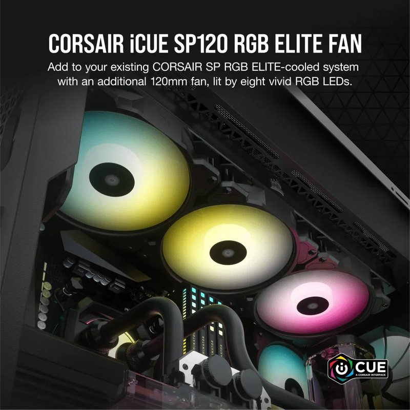 CORSAIR SP SERIES SP120 RGB ELITE 120MM RGB LED FAN WITH AIRGUIDE SINGLE PACK CO - 9050108 - WW - SWIFT PERIPHERALS1092621