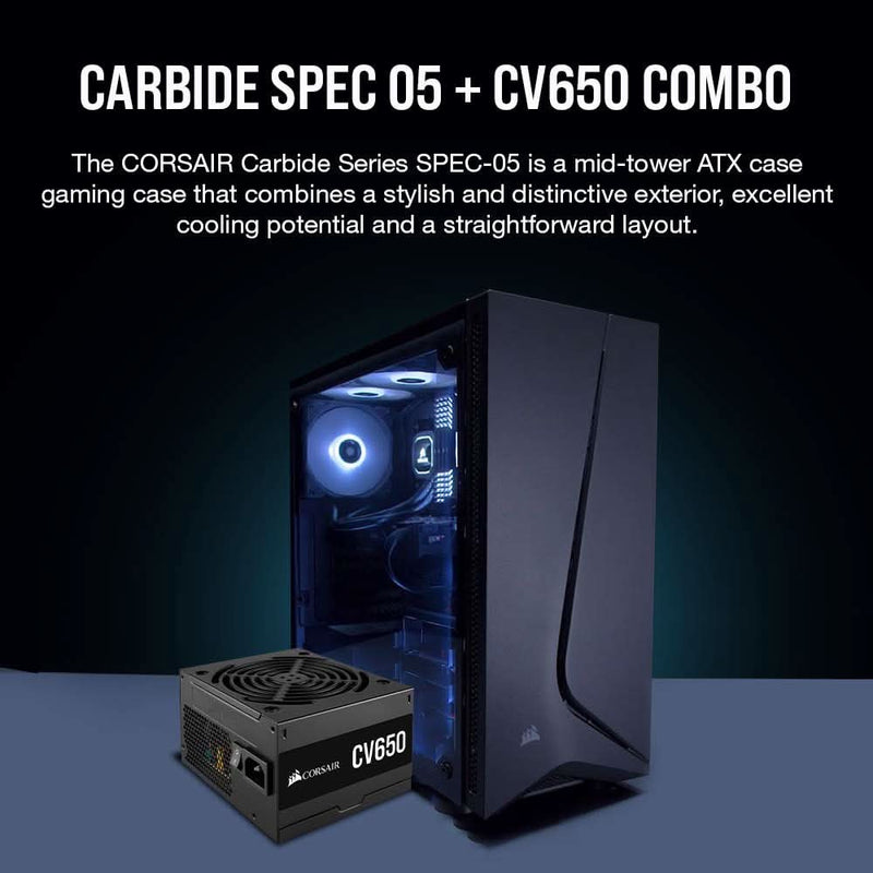 CORSAIR SPEC - 05 MID - TOWER ATX CABINET + CV650 80 PLUS BRONZE SMPS COMBO - SWIFT PERIPHERALS100352