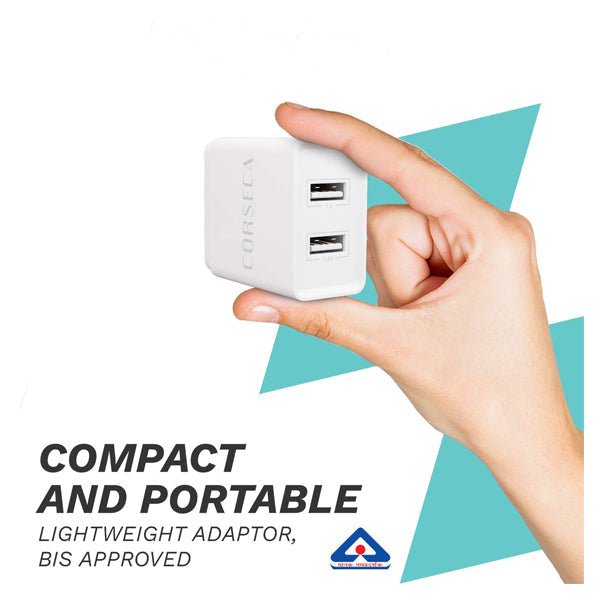 CORSECA Flash 24W 2.4A Mobile Charger with Detachable Cable - White - SWIFT PERIPHERALSDMWC2410-2P
