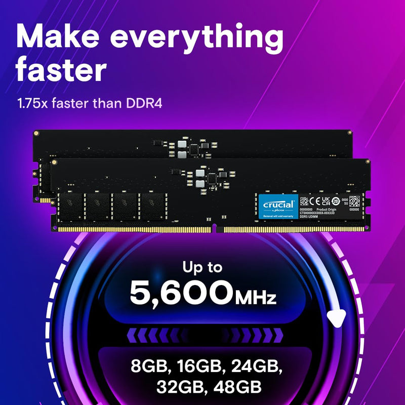 CRUCIAL 16GB DDR5 - 4800 DESKTOP RAM CL40 CT16G48C40U5 - SWIFT PERIPHERALS1093122