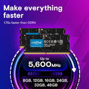 Crucial 16GB DDR5 RAM 5600MHz CL46 SODIMM Laptop Memory - Black - SWIFT PERIPHERALSCT16G56C46S5