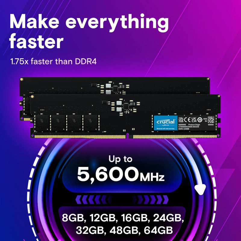 CRUCIAL 8GB DDR5 - 5600 DESKTOP RAM CL46 CT8G56C46U5 - SWIFT PERIPHERALS1093463
