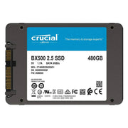 Crucial BX500 2.5 inch SATA internal SSD, 480GB, front label view with connector