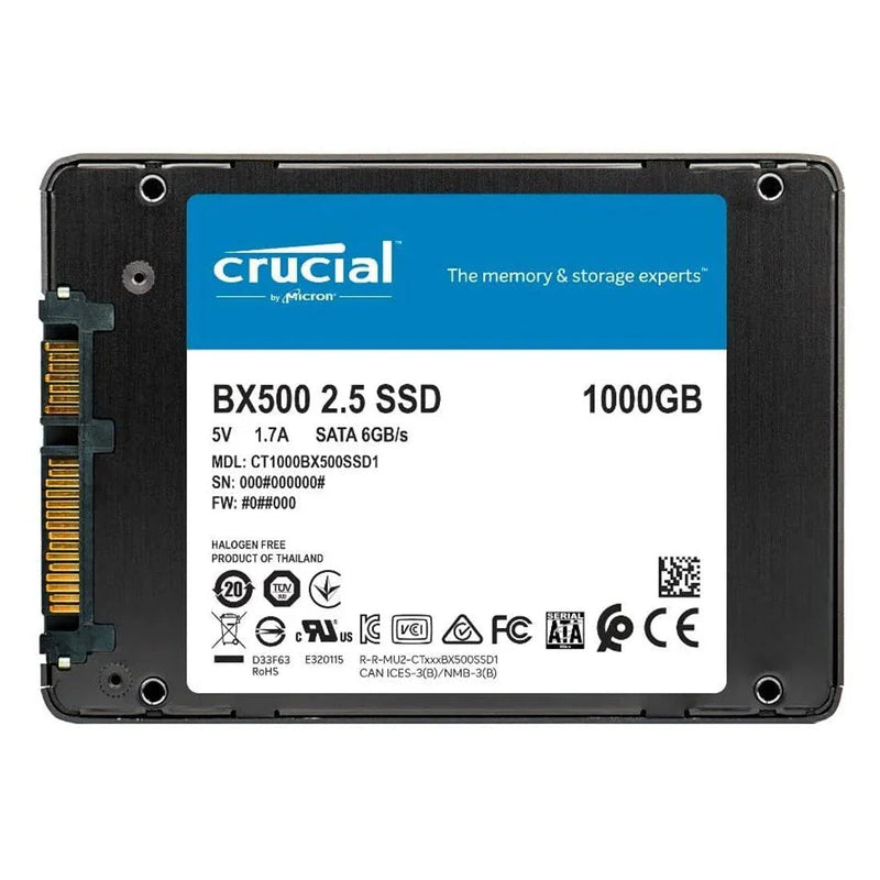 Crucial BX500 2.5 inch SATA SSD, 1000GB capacity, internal solid state drive