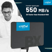 Crucial BX500 500GB 2.5 inch SATA SSD with 3D NAND, 550MB/s transfer speed, promo graphic