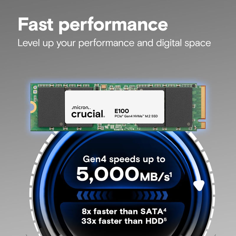 CRUCIAL E100 1TB PCIE GEN4 2280 NVME M.2 SSD CT1000E100SSD8 - SWIFT PERIPHERALS1092452