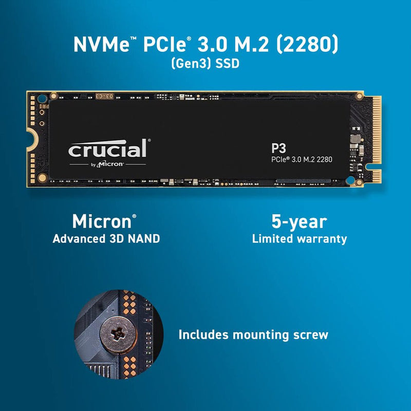 Crucial P3 1TB M.2 NVMe PCIe 3.0 Internal Solid State Drive - SWIFT PERIPHERALSCT1000P3SSD8
