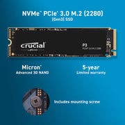 Crucial P3 2TB M.2 NVMe PCIe 3.0 Internal Solid State Drive - SWIFT PERIPHERALSCT2000P3SSD8