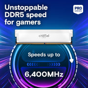 CRUCIAL PRO 64GB (2X32GB) DDR5 - 6400 UDIMM CL40 WHITE CP2K32G64C40U5W - SWIFT PERIPHERALS1094541