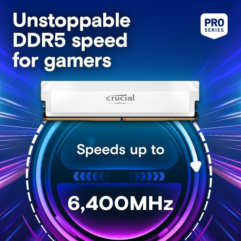 CRUCIAL PRO 64GB (2X32GB) DDR5 - 6400 UDIMM CL40 WHITE CP2K32G64C40U5W - SWIFT PERIPHERALS1094541
