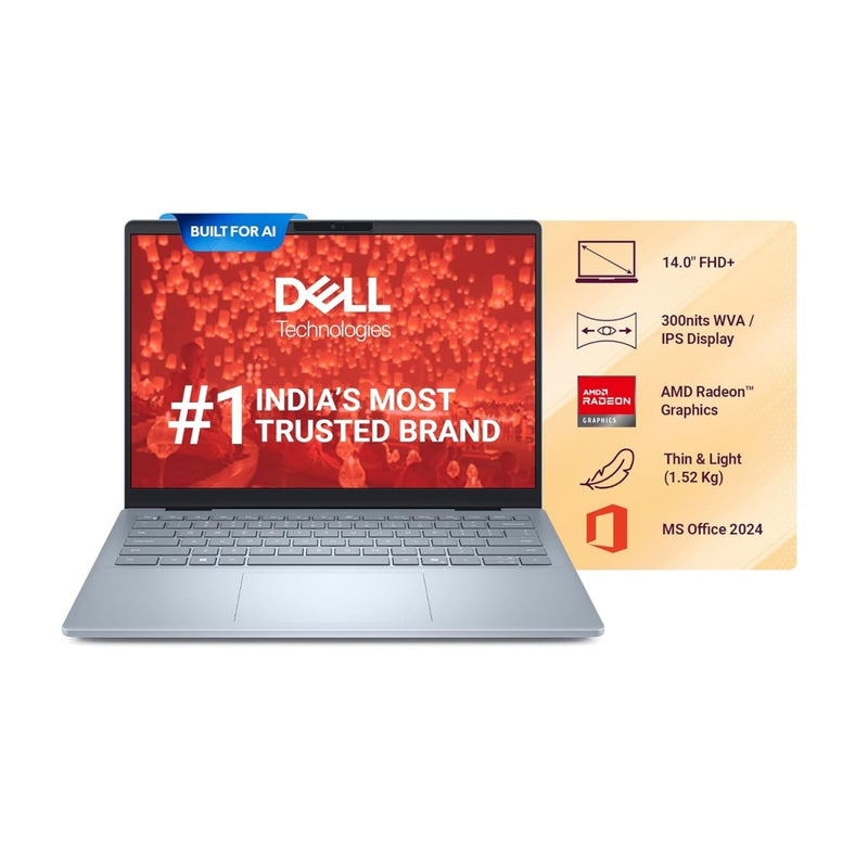 Dell DB14255, AMD R7 - 350 AI Processor, 16GB LPDDR5X RAM, 1TBSSD, FHD Plus 14"/35.56cm, Win 11+Office H&S 2024, Ice Blue, 1.52Kg, 300Nits Display, AMD Radeon Graphics, Backlit+FPS KB, AI Powered Laptop - SWIFT PERIPHERALS1095390