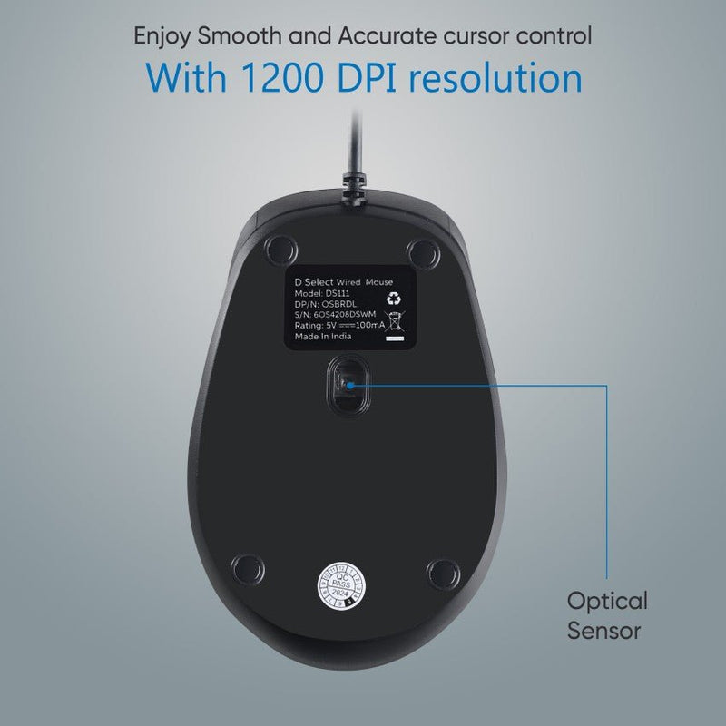 Dell Exclusive D SELECT DS111 1200DPI USB Type A Optical Wired Mouse - Black - SWIFT PERIPHERALSDS111