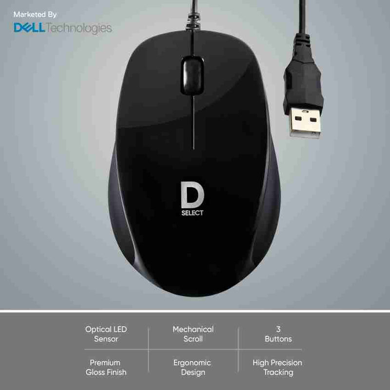 Dell Exclusive D SELECT DS111 1200DPI USB Type A Optical Wired Mouse - Black - SWIFT PERIPHERALSDS111