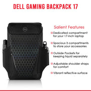 Dell GM1720PM Gaming Lite 17" Laptop Backpack with Water Resistant Exterior and Reflective Front - SWIFT PERIPHERALS460-BCZG