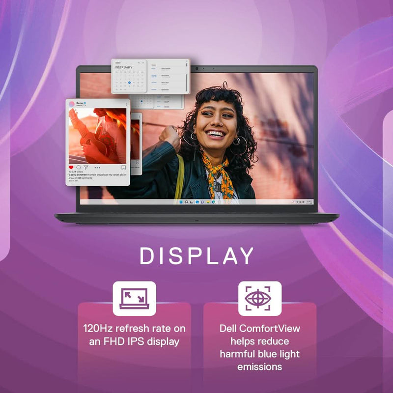 DELL INSPIRON 3530 THIN & LIGHT LAPTOP, 13TH GEN INTEL CORE I3 - 1305U PROCESSOR, 8GB, 512GB SSD, 15.6" (39.62CM) FHD 120HZ 250NITS, STANDARD KEYBOARD, WINDOWS 11+MSO'21 & 15 MONTH MCAFEE, BLACK, 1.62KG - SWIFT PERIPHERALSDelllaptop-00014