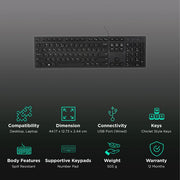 Dell KB216 Full - Size Wired Spill Resistance Keyboard with 3 Indicator Lights - SWIFT PERIPHERALSKB216-BLK