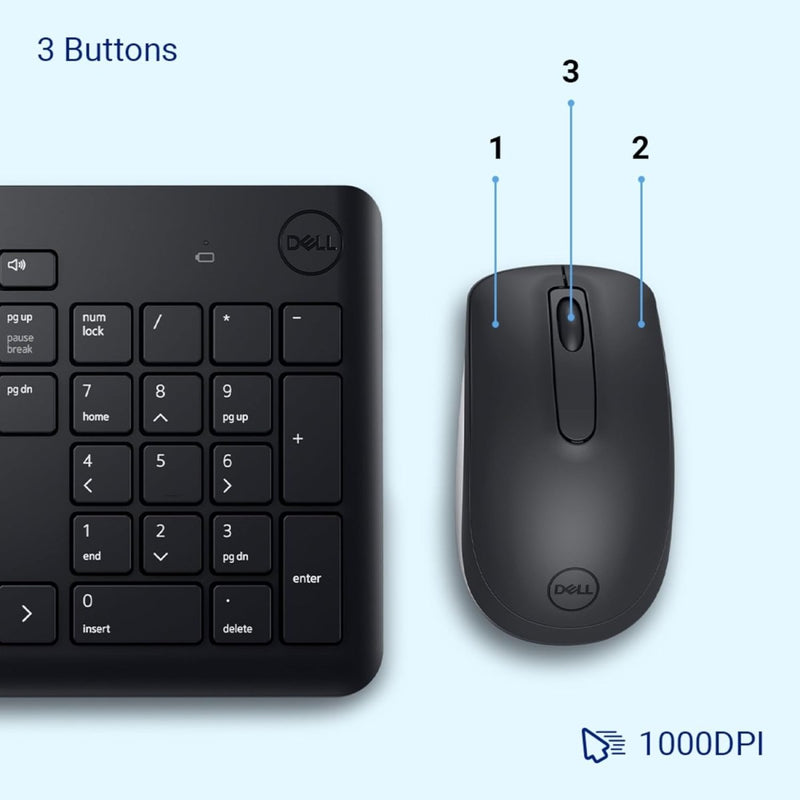 DELL KM3322W WIRELESS USB KEYBOARD AND MOUSE COMBO - BLACK - SWIFT PERIPHERALS107181