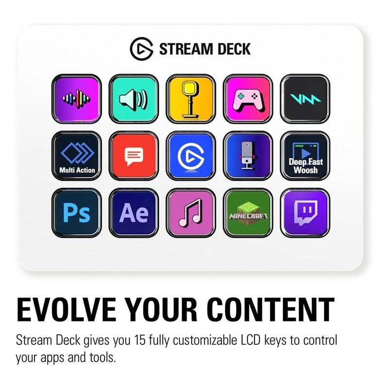 ELGATO STREAM DECK MK2 - 15 CUSTOMIZABLE LCD KEYS WHITE 10GBA9911 - SWIFT PERIPHERALS1092399