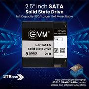 2.5 inch SATA 2TB solid state drive SSD with 3D NAND flash, 5 years warranty