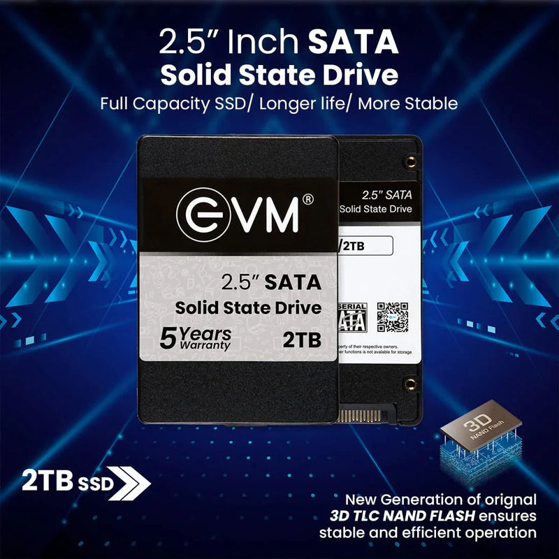 2.5 inch SATA 2TB solid state drive SSD with 3D NAND flash, 5 years warranty