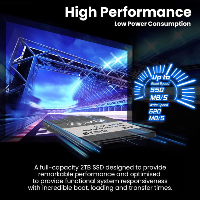 2TB SATA internal SSD with high performance, up to 550MB/s read, 520MB/s write speeds.