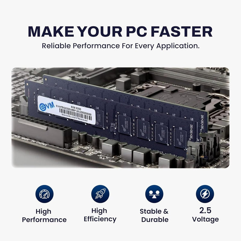 EVM 8GB DDR4 DESKTOP RAM 3200MHZ - (EVMT8G3200U88P) - SWIFT PERIPHERALS103137