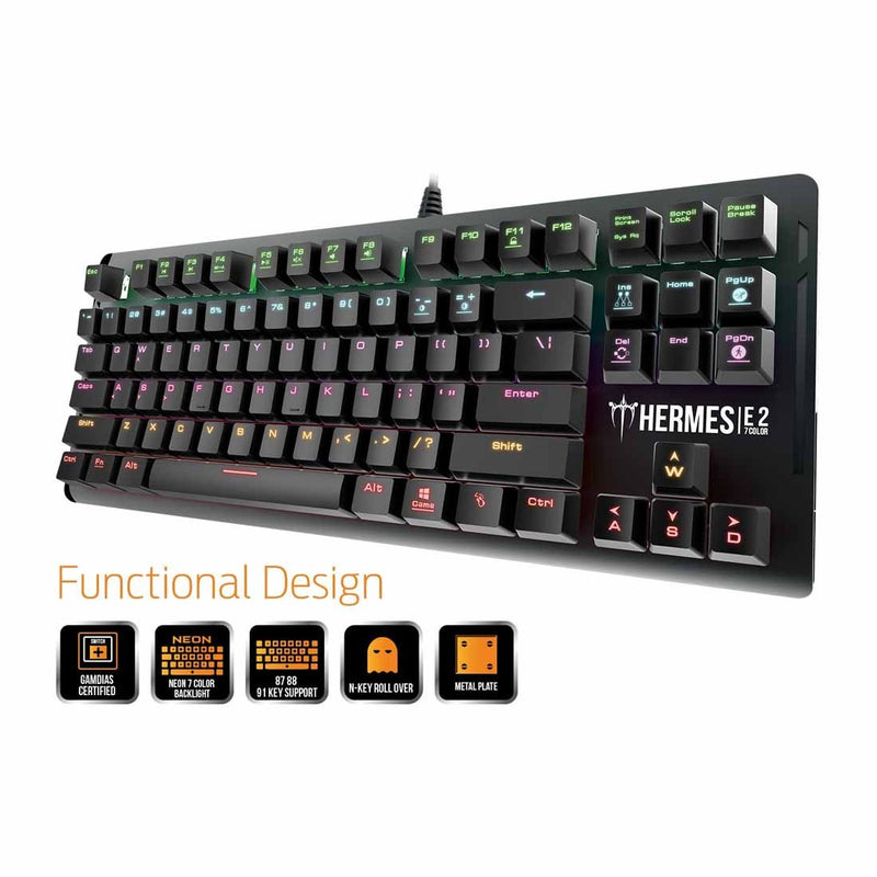 Gamdias HERMES E2 Mechanical Gaming Keyboard with Built - in Memory and 7 Color Neon Illumination - SWIFT PERIPHERALSHermes-E2
