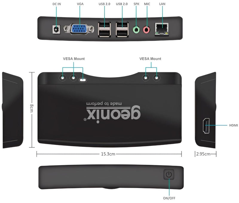 Geonix CPU ARM A9 Dual - Core 1.2GHz 512MB RAM 4GB Internal Storage Compact Thin Client - SWIFT PERIPHERALSGX-A9-Thin-Client