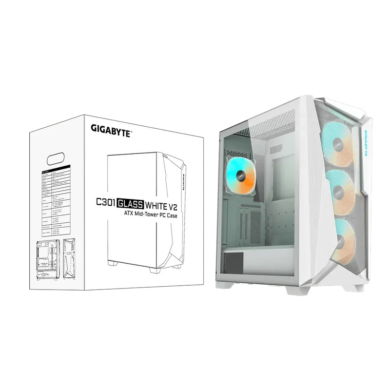 GIGABYTE C301G V2 ARGB (E - ATX) MID TOWER CABINET (WHITE) - SWIFT PERIPHERALS1087082