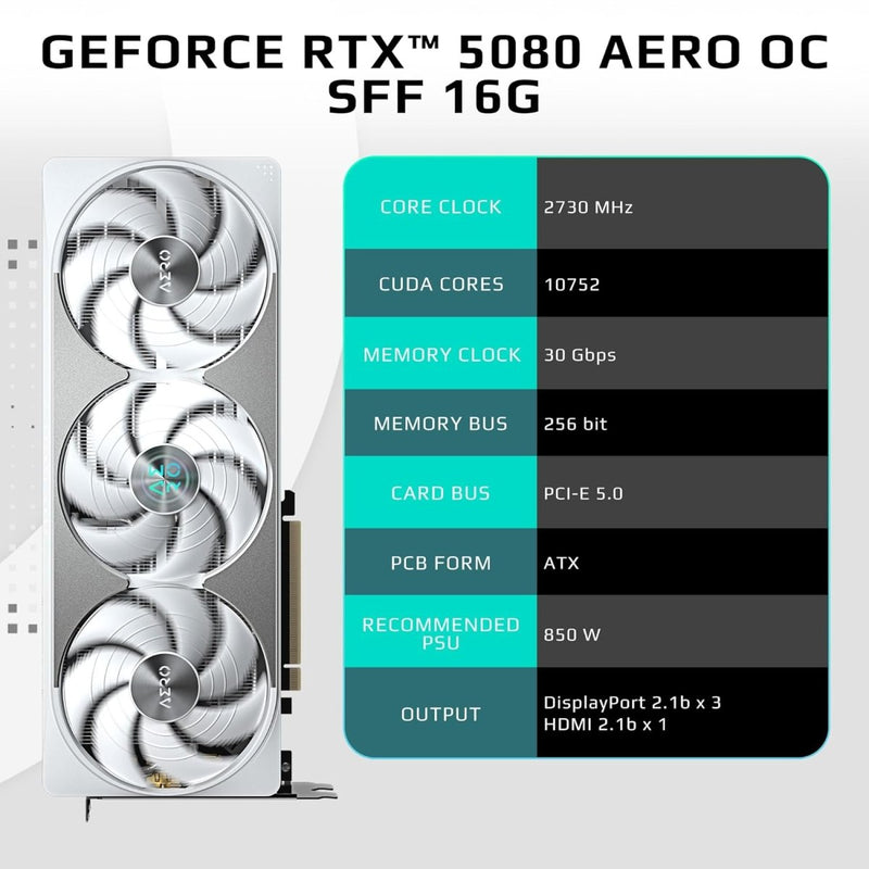 GIGABYTE GEFORCE RTX 5080 AERO OC 16GB GDDR7 - SWIFT PERIPHERALS1093009