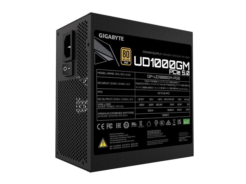 GIGABYTE GP - UD1000GM PG5 1000W PCIE 5.0 80 PLUS GOLD FULLY MODULAR SMPS - SWIFT PERIPHERALS1094125