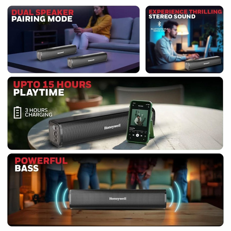 HONEYWELL MOXIE V1000 10W 2.0 CHANNEL V5.0 WIRELESS BLUETOOTH SOUNDBAR - SWIFT PERIPHERALS1092568