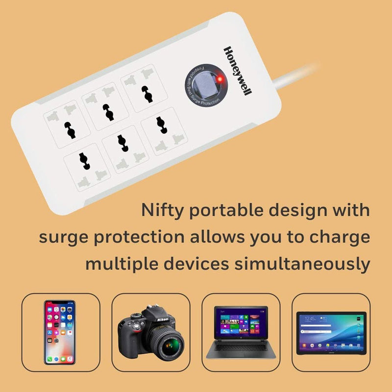 Honeywell Platinum Series 6 Output Surge Protector Extension Cable with Master Switch and LED Indicator - SWIFT PERIPHERALSHC000007-SRG-1.5M-WHT-6