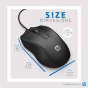 HP 100 Wired Optical Mouse with 1600DPI and Ambidextrous Design - SWIFT PERIPHERALS6VY96AA