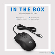 HP 100 Wired Optical Mouse with 1600DPI and Ambidextrous Design - SWIFT PERIPHERALS6VY96AA
