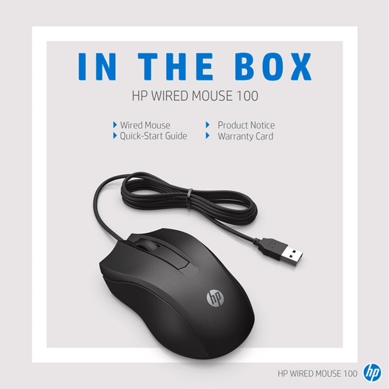 HP 100 Wired Optical Mouse with 1600DPI and Ambidextrous Design - SWIFT PERIPHERALS6VY96AA