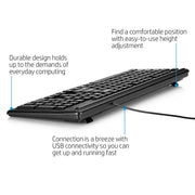HP 100 Wired USB Desktop Keyboard with Height Adjustment - SWIFT PERIPHERALS2UN30AA