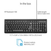 HP 100 Wired USB Desktop Keyboard with Height Adjustment - SWIFT PERIPHERALS2UN30AA