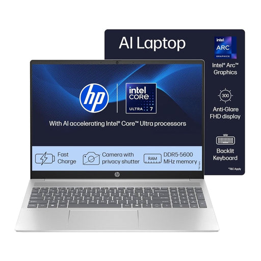 HP 14 AI LAPTOP, INTEL CORE ULTRA 7 155H, 12 TOPS, 16GB DDR5, 512GB SSD (WIN11, OFFICE21, SILVER, 1.4 KG) ANTI - GLARE FHD, 14 - INCH (35.6 CM) INTEL ARC GRAPHICS, FHD CAMERA W/SHUTTER, BACKLIT, GR1023TU - SWIFT PERIPHERALSHplaptop-0102