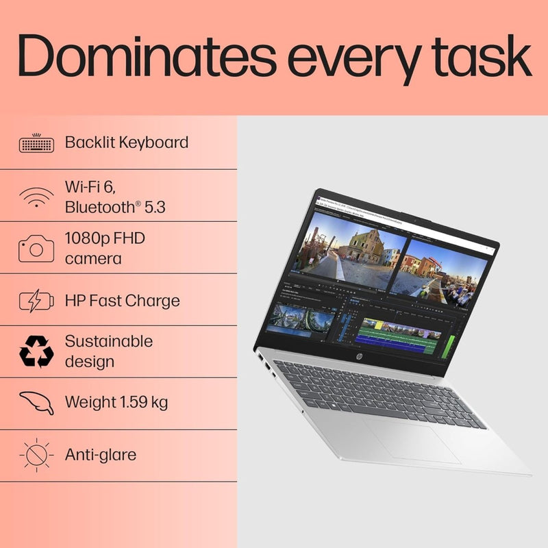 HP 15, 13TH GEN INTEL CORE I5 - 1334U (16GB DDR4, 1TB SSD) FHD, ANTI - GLARE, MICRO - EDGE, 15.6''/39.6CM, WIN11, M365(1YR) OFFICE24, SILVER, 1.59KG, FD0552TU, IRIS XE, FHD CAMERA W/SHUTTER, BACKLIT LAPTOP - SWIFT PERIPHERALS1095023
