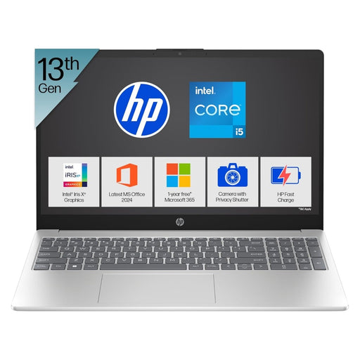 HP 15, 13TH GEN INTEL CORE I5 - 1334U (16GB DDR4, 1TB SSD) FHD, ANTI - GLARE, MICRO - EDGE, 15.6''/39.6CM, WIN11, M365(1YR) OFFICE24, SILVER, 1.59KG, FD0552TU, IRIS XE, FHD CAMERA W/SHUTTER, BACKLIT LAPTOP - SWIFT PERIPHERALS1095023
