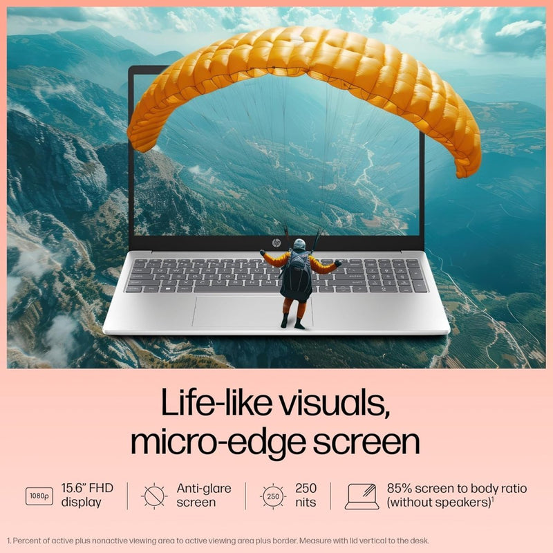 HP 15, 13TH GEN INTEL CORE I5 - 1334U (16GB DDR4, 1TB SSD) FHD, ANTI - GLARE, MICRO - EDGE, 15.6''/39.6CM, WIN11, M365(1YR) OFFICE24, SILVER, 1.59KG, FD0552TU, IRIS XE, FHD CAMERA W/SHUTTER, BACKLIT LAPTOP - SWIFT PERIPHERALS1095023