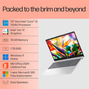 HP 15, 13TH GEN INTEL CORE I5 - 1334U (16GB DDR4, 1TB SSD) FHD, ANTI - GLARE, MICRO - EDGE, 15.6''/39.6CM, WIN11, M365(1YR) OFFICE24, SILVER, 1.59KG, FD0552TU, IRIS XE, FHD CAMERA W/SHUTTER, BACKLIT LAPTOP - SWIFT PERIPHERALS1095023