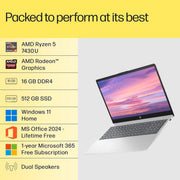 HP 15 FC0389AU [R5 - 7430U/16GB/512GB SSD/WIN11 HOME+MS24/15.6"/INTEGRATED GRAPHICS/1 YEAR(S)/SILVER] - SWIFT PERIPHERALS1094778