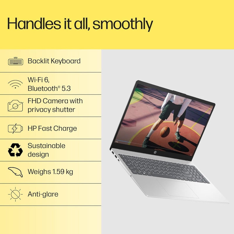 HP 15 FC0389AU [R5 - 7430U/16GB/512GB SSD/WIN11 HOME+MS24/15.6"/INTEGRATED GRAPHICS/1 YEAR(S)/SILVER] - SWIFT PERIPHERALS1094778
