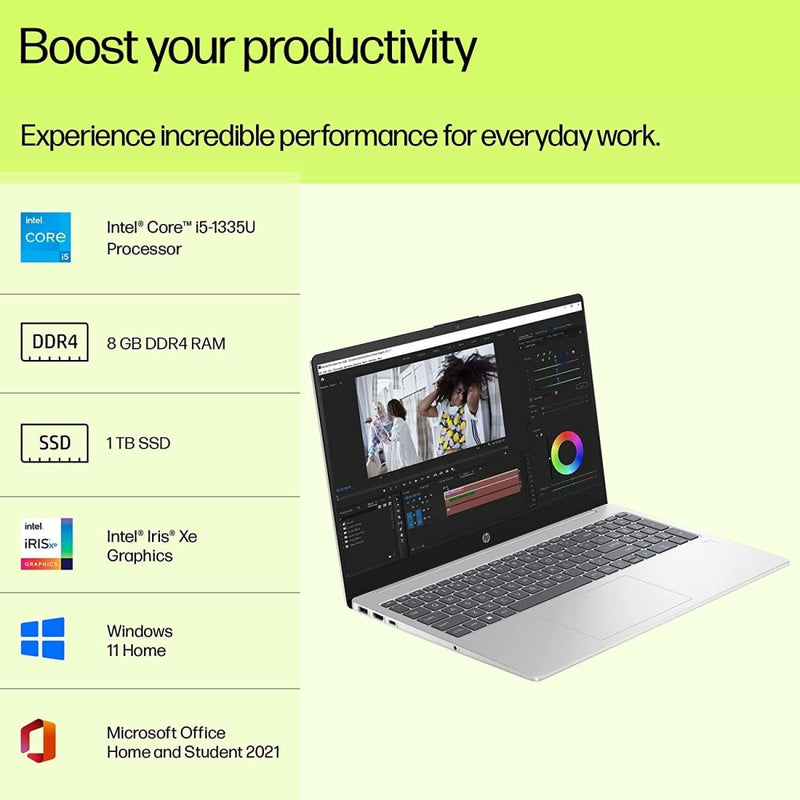 HP 15 - FD0012TU [CI5 - 1335U 13TH GEN/8GB DDR4/1TB SSD/WIN 11 HOME +MSO/15.6 INCH/INTEGRATED GRAPHICS /1 YEAR(S)/SILVER] - SWIFT PERIPHERALS1085025