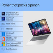 HP 15, INTEL ULTRA 5 125H (16GB DDR5, 1TB SSD) FHD, IPS, 15.6''/39.6CM, WIN11, M365 BASIC(1YR) OFFICE24, SILVER, 1.65KG, FD1255TU, INTEL ARC GRAPHICS, FHD CAMERA W/SHUTTER, AI POWERED LAPTOP - SWIFT PERIPHERALS1094756