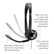 HP 150 Boom Mic On - Ear Wired Headset with Cushioned Pads and Adjustable Headband - SWIFT PERIPHERALS2EM62AA