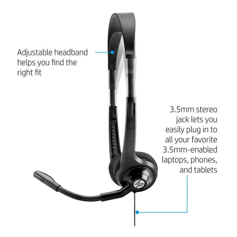 HP 150 Boom Mic On - Ear Wired Headset with Cushioned Pads and Adjustable Headband - SWIFT PERIPHERALS2EM62AA