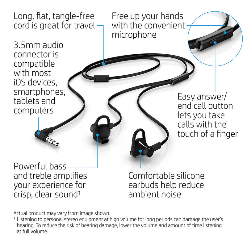 HP 150 Earbuds In Ear Wired Headset with in - line Microphone - SWIFT PERIPHERALSX7B04AA